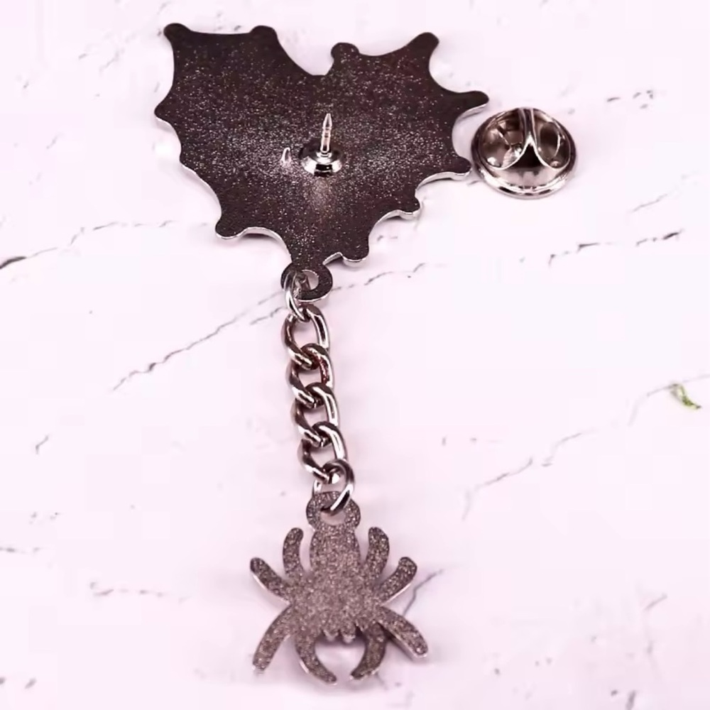 Spider Web & Spider Enamel Pin - Gothic and Spooky Design - Picture 2 of 4